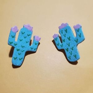 Vintage pastel glitter cactus earrings teal green pink so fun kawaii Halloween p